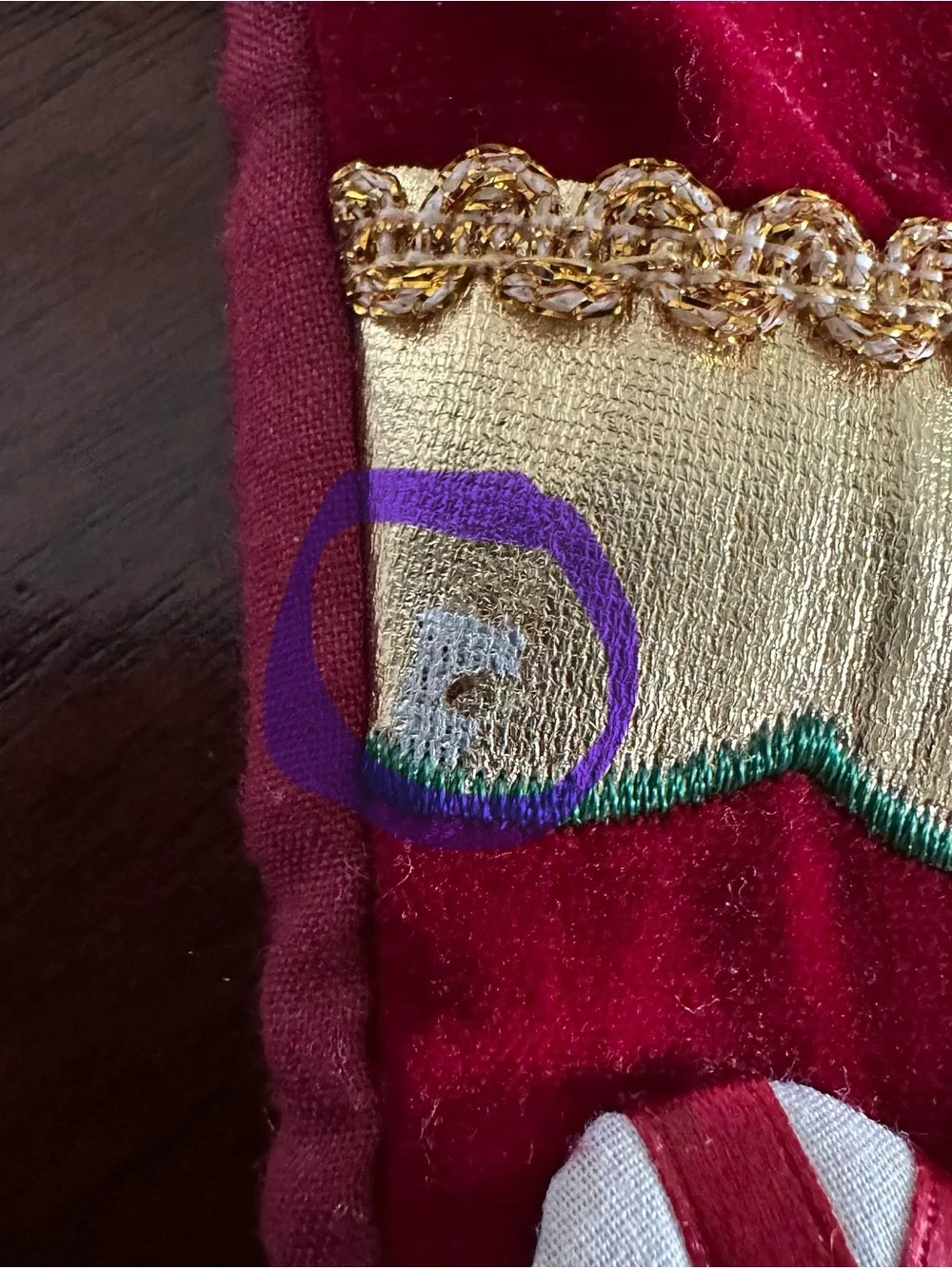 World Bazaar Velvet Christmas Stocking Gold Braid 3D Applique Kitsch Pair  READ
